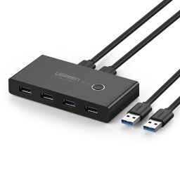 HUB extern Ugreen, "US216" porturi USB: USB 3.0 x 4, conectare prin 2 x USB, partajare date 2 pc-uri simultan,buton comutare PC,lungime 1.5 m,LED, negru "30768