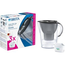 Cana filtranta apa BRITA Marella, 2.4l, 3 bucati filtre apa Maxtra PRO Pure Performance, capacitate filtru 150 l, plastic, Gri