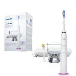 Periuta de dinti sonica electrica Philips Sonicare DiamondClean Smart 9400 HX9917/88, 62000 miscari/minut, 4 moduri de curatare, 3 nivele intensitate, senzor presiune, functia BrushSync, 2 baze cu rol de incarcare, 2 capete de periere, Alb