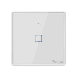 Intrerupator inteligent simplu cu touch Sonoff T2EU1C TX, 1 canal, Wi-Fi, compatibil Amazon Alexa si Google Assistant, sticla, Alb