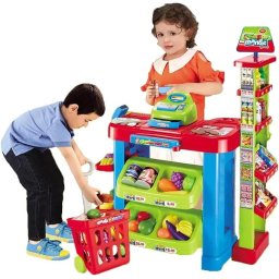 Jucarie Interactiva, Set de Cumparaturi Tip Supermarket Rovo 85, pentru Copii, Scanner, Casa de marcat, Cos de cumparaturi, Lumini, Sunete, Inaltime 80 cm