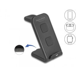 Incarcator wireless 3 in 1, Delock 66941, Maxim 15W, USB-C, Baza anti-alunecare, Negru