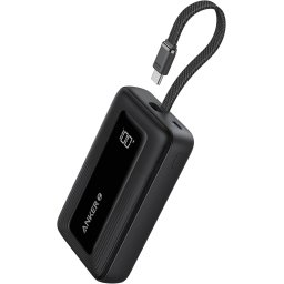 Acumulator extern Anker Zolo 10.000 mAh, 30W, 1x USB-C, 1x USB-A, cablu USB-C incorporat, Negru