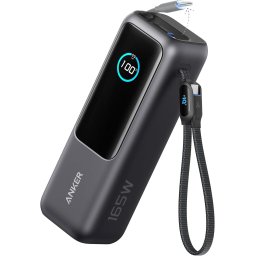 Acumulator extern Anker 25.000 mAh, 165W, 100W USB-C, cablu USB-C retractabil Negru