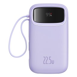 Baterie externa Baseus Qpow2, 10.000 mAh, cablu dual USB-C si Lightning incorporat, Incarcare rapida, 22.5W, Digital Display, Violet