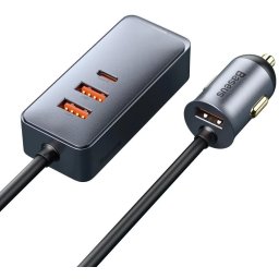 Incarcator auto Baseus Share Together, cu prelungitor, 3x USB-A, 1x USB-C, Gri