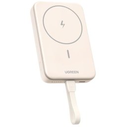 Baterie externa Ugreen Magnetic 10000 mAh, Wireless, PD 20W, Qi 7.5W, USB-C, compatibila MagSafe, Bej