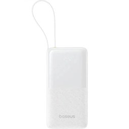 Baterie externa Baseus Bipow 2 10000 mAh Digital Display, cablu USB-C incorporat, 20W, Alb