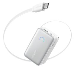 Acumulator extern Anker Nano 10.000 mAh, 45W, cu cablu USB-C InstaCord retractabil, Alb