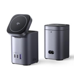 Statie de incarcare UGREEN Nexode 65W GaN, 15W Qi2 Wireless Stand, 1x USB-A, 2x USB-C, Gri