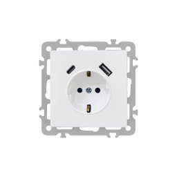 Priză de curent Nova cu împământare și conector USB 2A alb