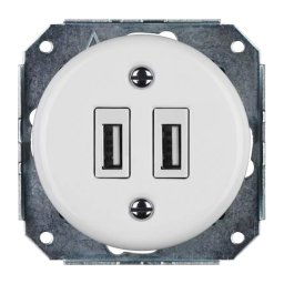 Bohemia-Design -Priză USB retro din porțelan, fără ramă, 2x USB-A, albă