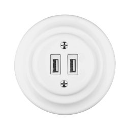 Bohemia-Design - Priză USB retro din porțelan cu ramă, 2x USB-A, albă