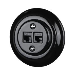 Bohemia-Design - Priză Ethernet retro din porțelan, cu ramă, 2xCAT.5E, neagră