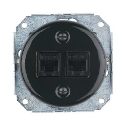 Bohemia-Design - Priză Ethernet retro din porțelan, fără ramă, 2x CAT5e, neagră