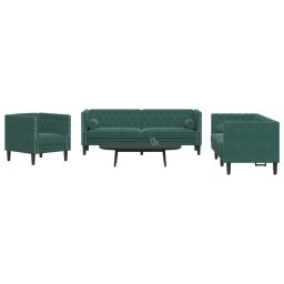 Set canapele Chesterfield cu perne rulou 3 piese verde catifea GartenMobel Dekor