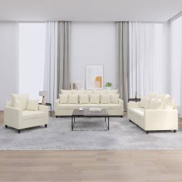 Set de canapele cu perne, 3 piese, crem, catifea GartenMobel Dekor