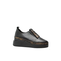 Pantofi slip-on Dogati cu talpa înaltă, negri din piele naturală MIR242325-36 EU