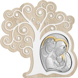 Icoana argintata Sacra Famiglia - Inima - Pomul Vietii (Dimensiune icoana: 15 x 15 cm)
