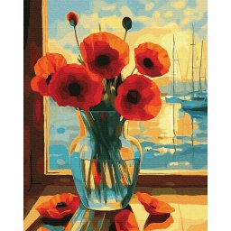 Set pictura pe numere, cu sasiu, Maci cu vedere spre port, 40x50 cm