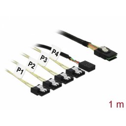 Cablu Mini SAS SFF-8087 > 4 x SATA 7 pin Reverse + Sideband 1m, Delock 83319