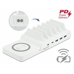 Incarcator wireless + 2 x USB Type-C PD + 3 x USB-A 110 W, Delock 41450