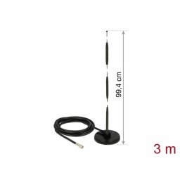 Antena GSM (Lora) SMA plug 7 dBi fixa omnidirectionala cu baza magnetica RG-58 3m exterior, Delock 12432