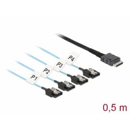 Cablu OCuLink SFF-8611 la 4 x SATA 7 pini 0.5m metal, Delock 85468