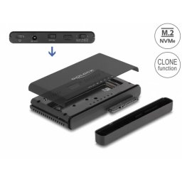 Convertor USB 3.2 Gen2 type C la M.2 NVMe SSD + 1 x SATA SSD/HDD cu functie de clona, Delock 64190