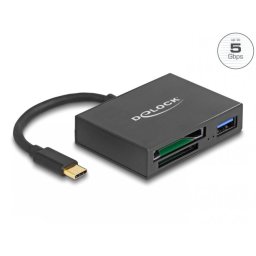 Cititor de carduri USB type C pentru carduri de memorie XQD / SD + USB-A, Delock 91711