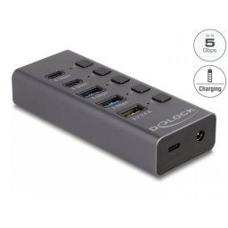 HUB USB 3.2 la 2 x USB-A + 2 x USB Type C + 1 x Fast Charging cu Switch ON/OFF, Delock 64248
