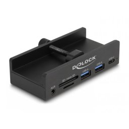HUB USB-A 5Gbps la 2 x USB-A/1 x USB Type C/SD+MicroSD/jack stereo montare monitor Negru, Delock 64285