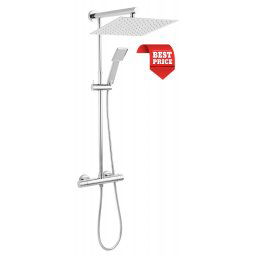 Set 2 in 1 Trevi Square : TRV7 baterie perete dus termostatata cu set bara dus cu suport culisant, dus fix si para dus mobila, crom