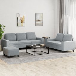Set de canapele, 3 piese, gri deschis, textil GartenMobel Dekor
