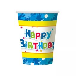 Set de 6 pahare carton cu inscripție Happy Birtday - albastru