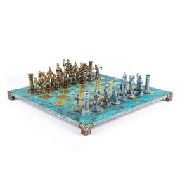 Sah Manopoulos 44x44cm perioada greco-romana piese maro si cupru-albastru pioni arcasi tabla turcoaz