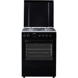 Aragaz mixt Heinner HFSC-S66FDCC-IBK, digital, 4 arzatoare, cuptor electric, autocuratare catalitica, timer, grill, ventilatie, aprindere electrica plita, sertar inferior vase, 60x60 cm, Negru
