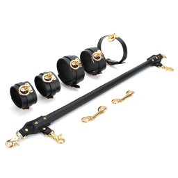 SuperLove Luxury Leather Spreader Bar with Leather Cuffs & Collar Black