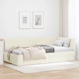 Cadru de pat coltar cu headboard Crem 100 x 200 cm Catifea GartenMobel Dekor