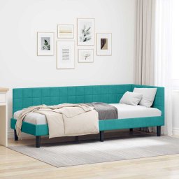 Cadru de pat coltar cu headboard Turcoaz 80 x 200 cm Catifea GartenMobel Dekor
