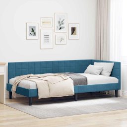 Cadru de pat coltar cu headboard albastru 90 x 200 cm Catifea GartenMobel Dekor