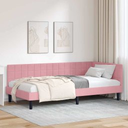 Cadru de pat coltar cu headboard Roz 100 x 200 cm Catifea GartenMobel Dekor