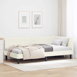 Cadru de pat coltar cu headboard Crem 100 x 200 cm Catifea GartenMobel Dekor