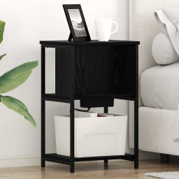 Noptiera stejar negru 38x31x61 cm cu raft, din lemn compozit
