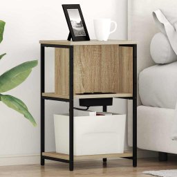 Noptiera stejar sonoma cu raft, 38 x 31 x 61 cm, lemn compozit si otel