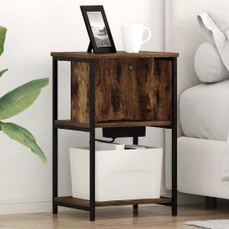 Noptiera stejar afumat 38x31x61 cm cu raft, lemn compozit si cadru metalic