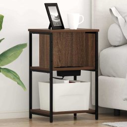 Noptiera moderna stejar brun 38x31x61 cm cu raft, lemn compozit