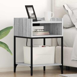 Noptiera sonoma gri 40x40x61 cm din lemn compozit, cu 2 rafturi