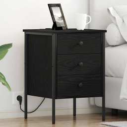 Noptiera dormitor stejar negru cu 3 sertare si statie de încarcare 42x41x61 cm