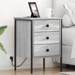 Set 2 noptiere dormitor sonoma gri, cu 3 sertare, 42 x 41 x 61 cm
